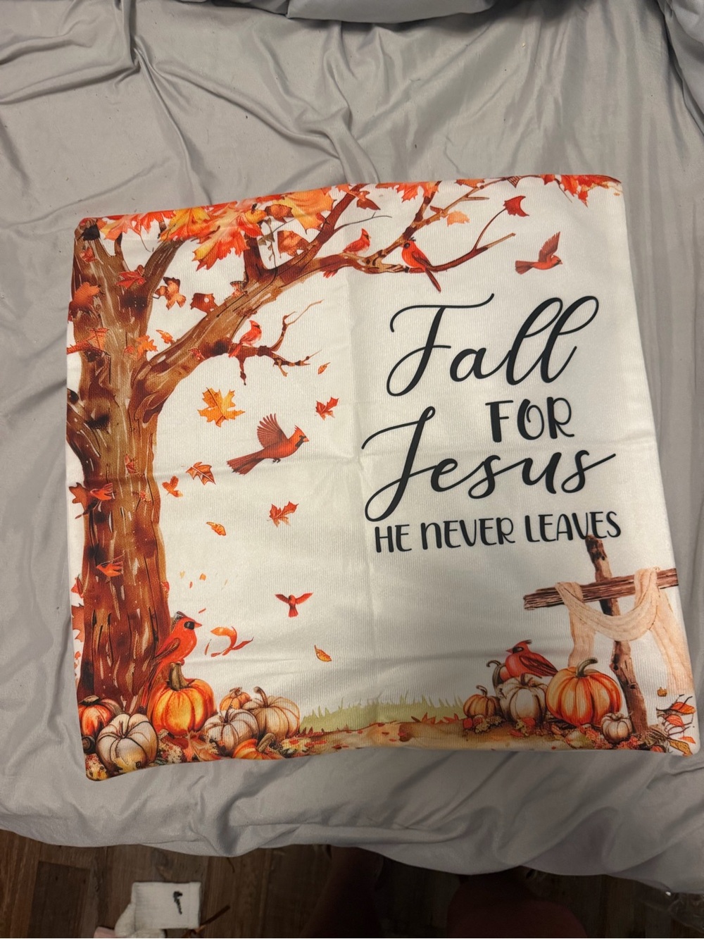 Fall for Jesus Autumn Pillow Cover - White and Orange